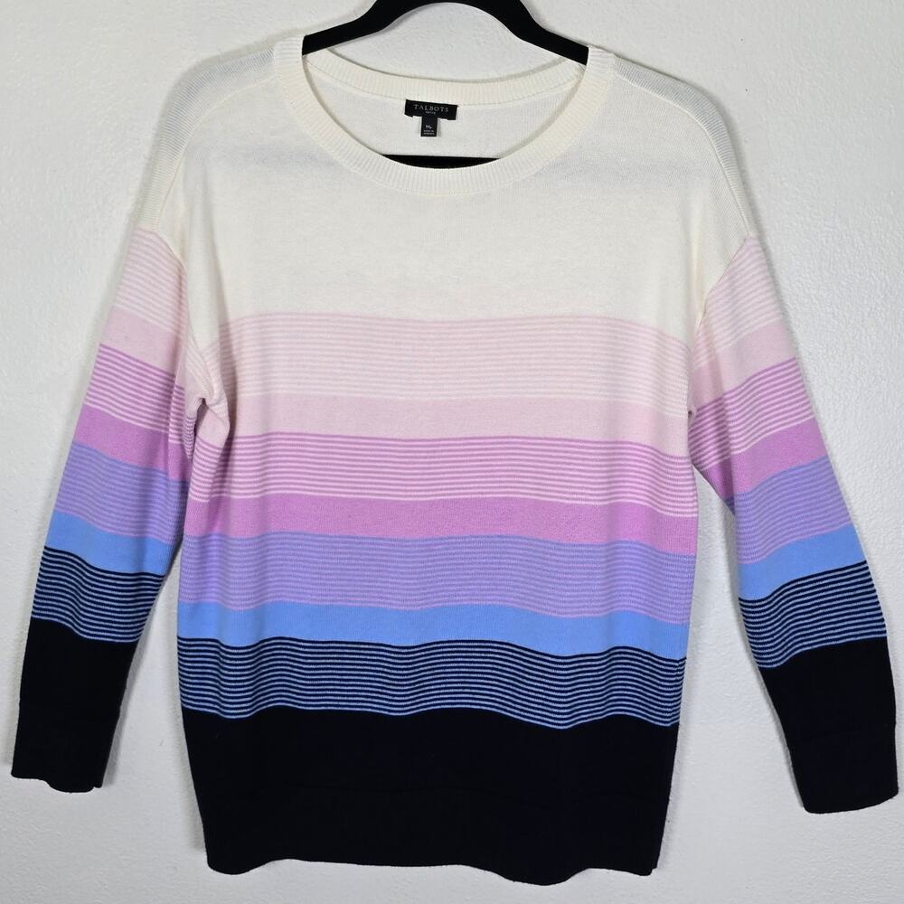 Talbots End On End Ombre Sweater Women's M Petite Blue Pink Coastal Classic Prep